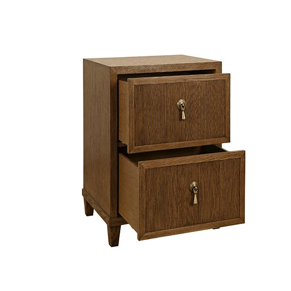 Worlds Away - Novalie Two Drawer Side Table With Fluted Drawer Fronts In Provincial Brown Oak - NOVALIE PBO