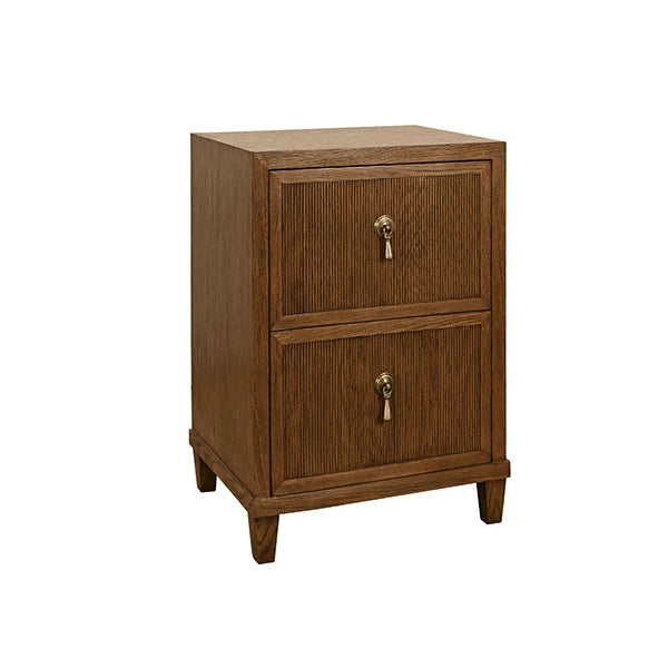 Worlds Away - Novalie Two Drawer Side Table With Fluted Drawer Fronts In Provincial Brown Oak - NOVALIE PBO