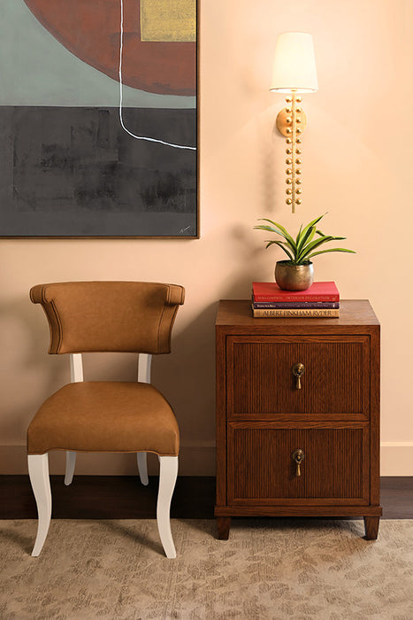 Worlds Away - Eloise Round Back Dining Chair With Matte White Lacquer Legs Upholstered In Camel Faux Leather - ELOISE CML