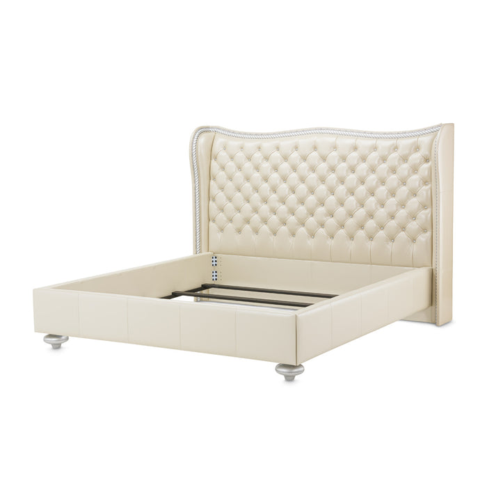 AICO Furniture - Hollywood Swank 7 Piece Eastern King Platform Bedroom Set in Creamy Pearl - 03000NEKUP3-14-7SET
