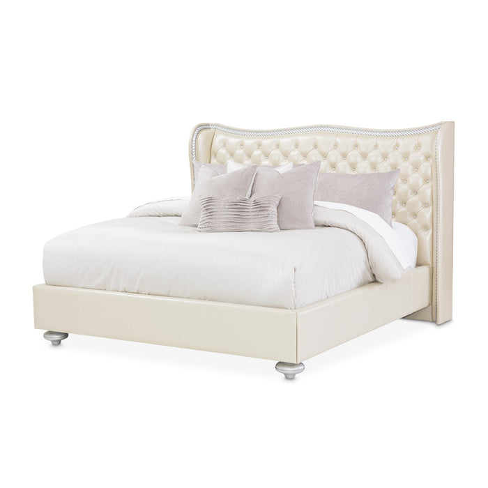 AICO Furniture - Hollywood Swank 7 Piece Queen Platform Bedroom Set in Creamy Pearl - 03000NQNUP3-14-7SET - GreatFurnitureDeal