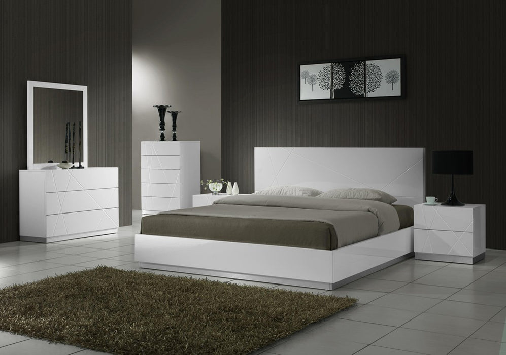 J&M Furniture - Naples White Lacquered 5 Piece Twin Platform Bedroom Set - 17686-TWIN-5SET-WHITE LACQUERED