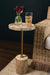 Worlds Away - Round Side Table In Travertine With Stainless Steel Pole - NATALIA - GreatFurnitureDeal