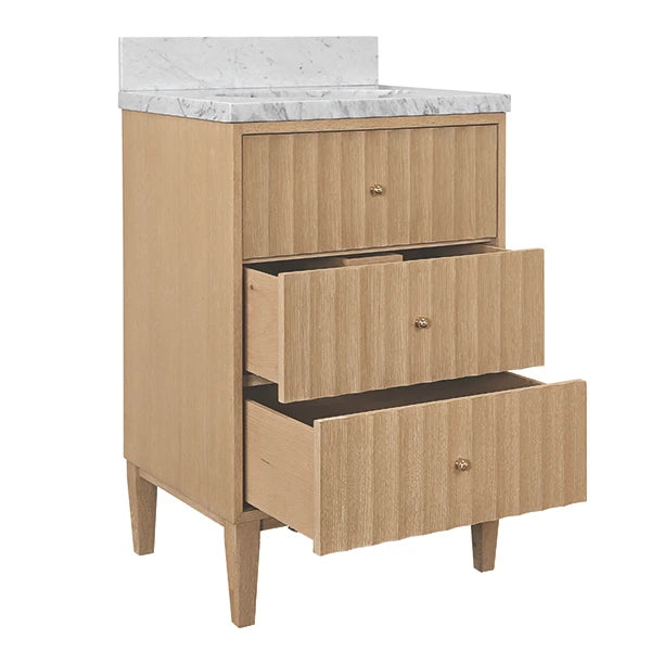Worlds Away - Odin Bath Vanity With Vertical Fluted Detail With Polished Brass Knobs In Cerused Oak - ODIN 24 CO