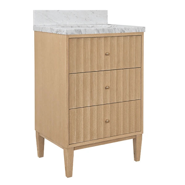 Worlds Away - Odin Bath Vanity With Vertical Fluted Detail With Polished Brass Knobs In Cerused Oak - ODIN 24 CO