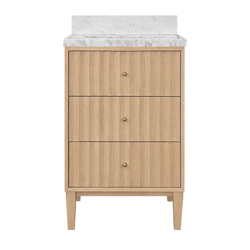 Worlds Away - Odin Bath Vanity With Vertical Fluted Detail With Polished Brass Knobs In Cerused Oak - ODIN 24 CO - GreatFurnitureDeal