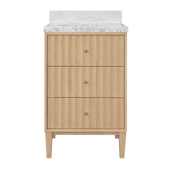 Worlds Away - Odin Bath Vanity With Vertical Fluted Detail With Polished Brass Knobs In Cerused Oak - ODIN 24 CO