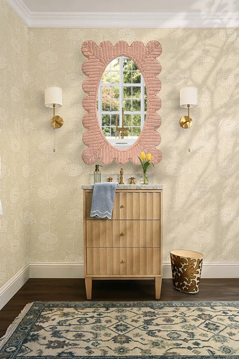Worlds Away - Lillian Scalloped Edge Rectangular Frame With Oval Mirror In Woven Rattan Painted Pink - LILLIAN PI