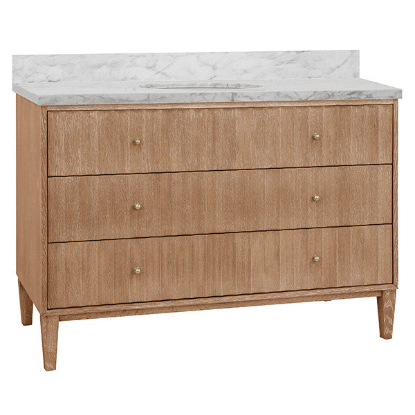 Worlds Away - Odin Bath Vanity With Vertical Fluted Detail On Drawers In Cerused Oak With White Marble Top - ODIN 48 CO