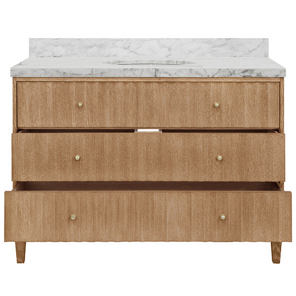 Worlds Away - Odin Bath Vanity With Vertical Fluted Detail On Drawers In Cerused Oak With White Marble Top - ODIN 48 CO