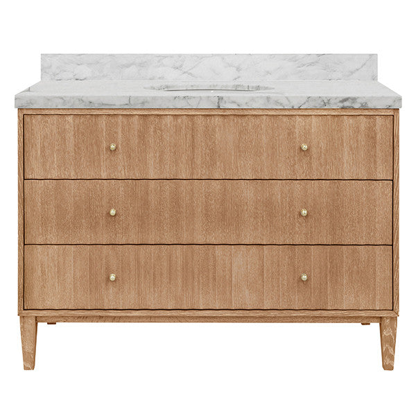 Worlds Away - Odin Bath Vanity With Vertical Fluted Detail On Drawers In Cerused Oak With White Marble Top - ODIN 48 CO