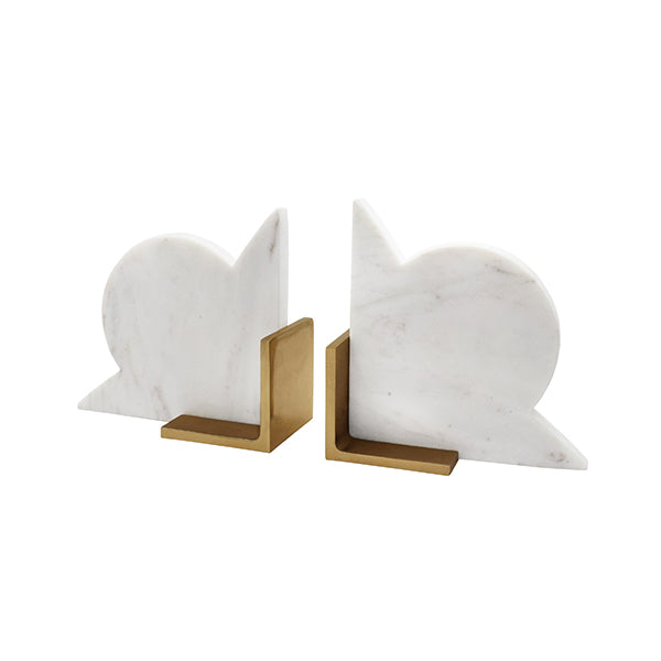 Worlds Away - Pair Of Geometric White Marble Bookends With Brass Detail - ODUM - GreatFurnitureDeal