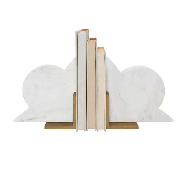 Worlds Away - Pair Of Geometric White Marble Bookends With Brass Detail - ODUM - GreatFurnitureDeal