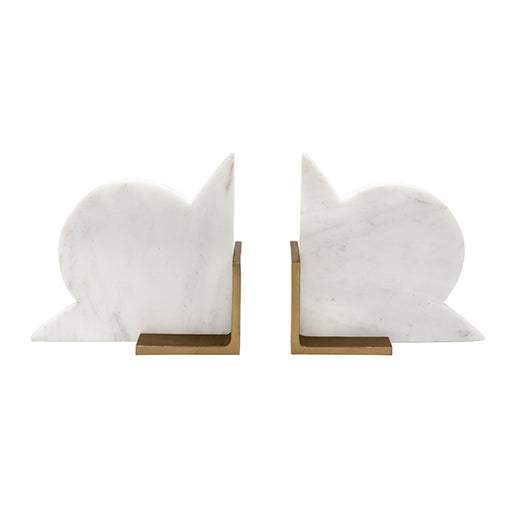 Worlds Away - Pair Of Geometric White Marble Bookends With Brass Detail - ODUM - GreatFurnitureDeal