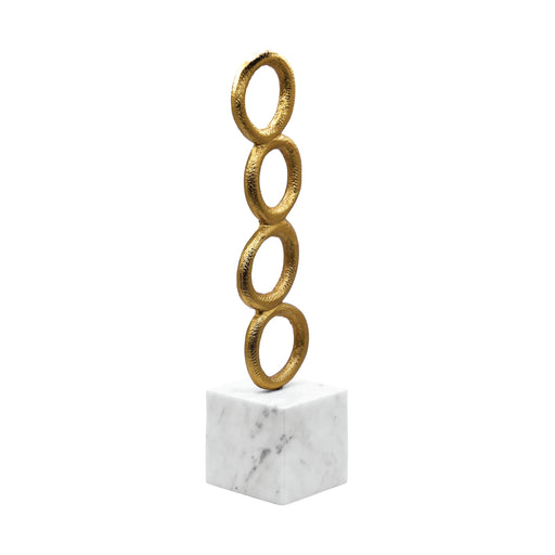 Worlds Away - Stacked Circle Shaped Textured Brass Sculpture With White Marble Base - OMAR - GreatFurnitureDeal