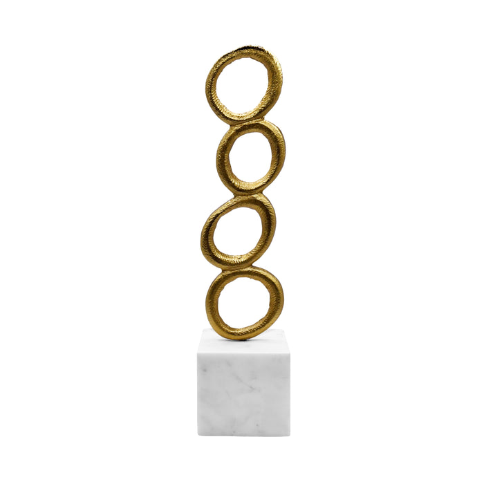 Worlds Away - Stacked Circle Shaped Textured Brass Sculpture With White Marble Base - OMAR - GreatFurnitureDeal