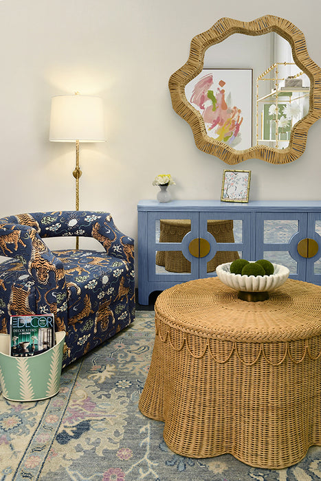 Worlds Away - Giada Round Coffee Table With Scalloped Detail in Natural Woven Rattan - GIADA - GreatFurnitureDeal