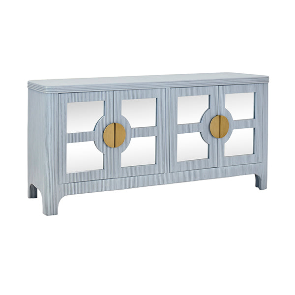 Worlds Away - Opal Four Door Mirror Front Reeded Case Buffet in Painted Light Blue - OPAL LB - GreatFurnitureDeal