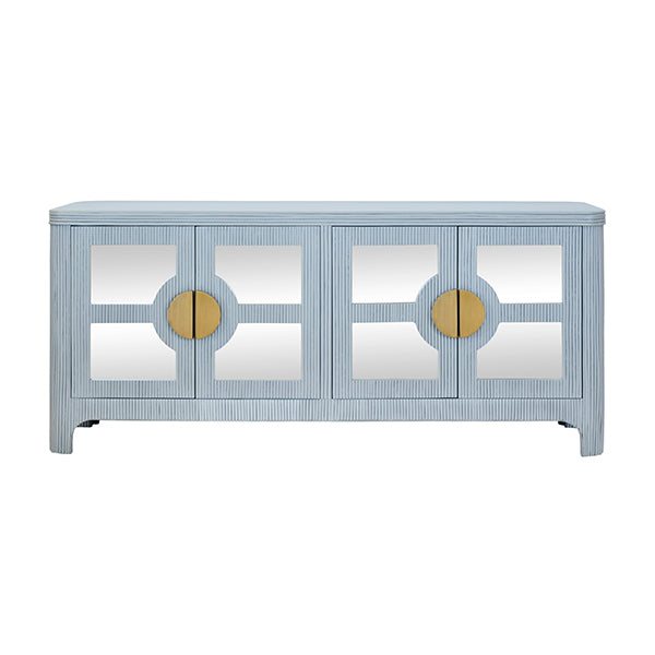 Worlds Away - Opal Four Door Mirror Front Reeded Case Buffet in Painted Light Blue - OPAL LB - GreatFurnitureDeal