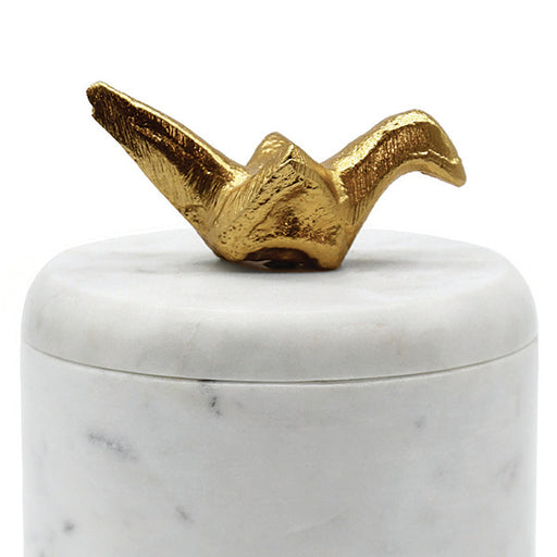 Worlds Away - White Marble Container With Brass Origami Bird - ORIZ - GreatFurnitureDeal