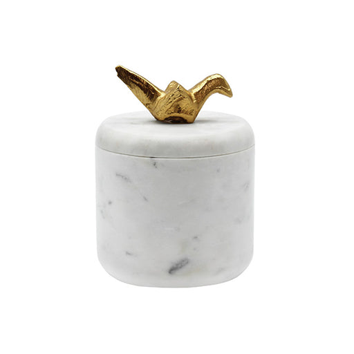 Worlds Away - White Marble Container With Brass Origami Bird - ORIZ - GreatFurnitureDeal