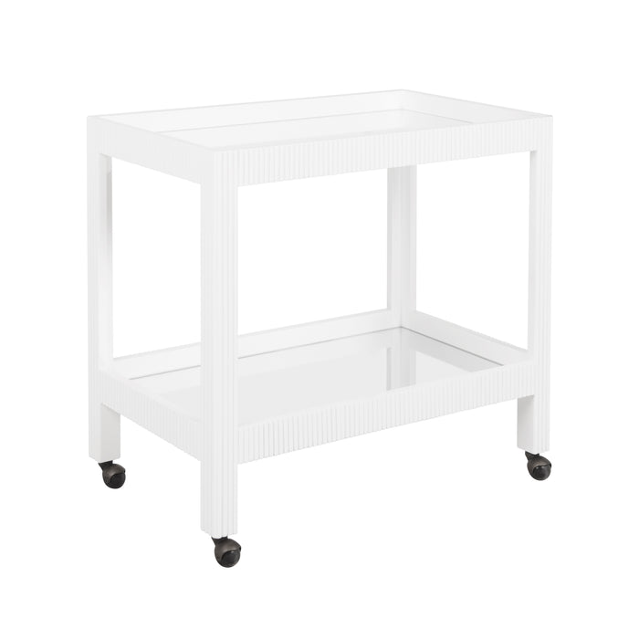 Worlds Away - Otis Fluted Bar Cart In White Washed Oak - OTIS WWO - GreatFurnitureDeal