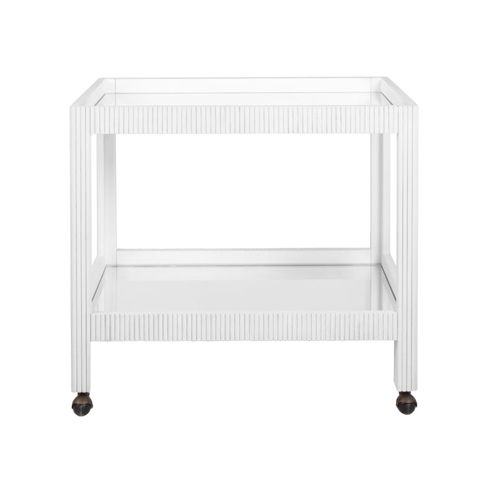 Worlds Away - Otis Fluted Bar Cart In White Washed Oak - OTIS WWO - GreatFurnitureDeal