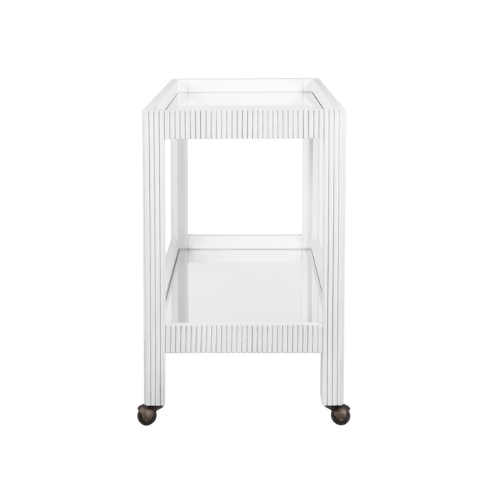 Worlds Away - Otis Fluted Bar Cart In White Washed Oak - OTIS WWO - GreatFurnitureDeal