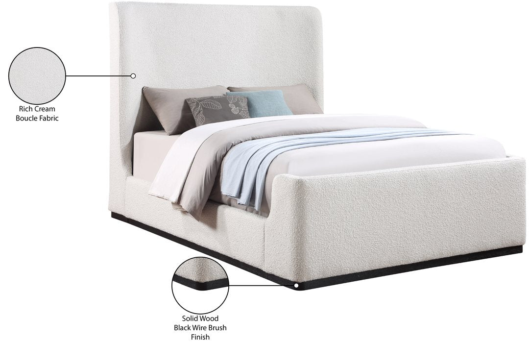 Meridian Furniture - Oliver Cream Boucle Fabric Upholstered Queen Bed (3 Boxes) - OliverCream-Q - GreatFurnitureDeal