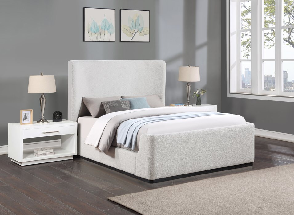Meridian Furniture - Oliver Cream Boucle Fabric Upholstered Queen Bed (3 Boxes) - OliverCream-Q - GreatFurnitureDeal