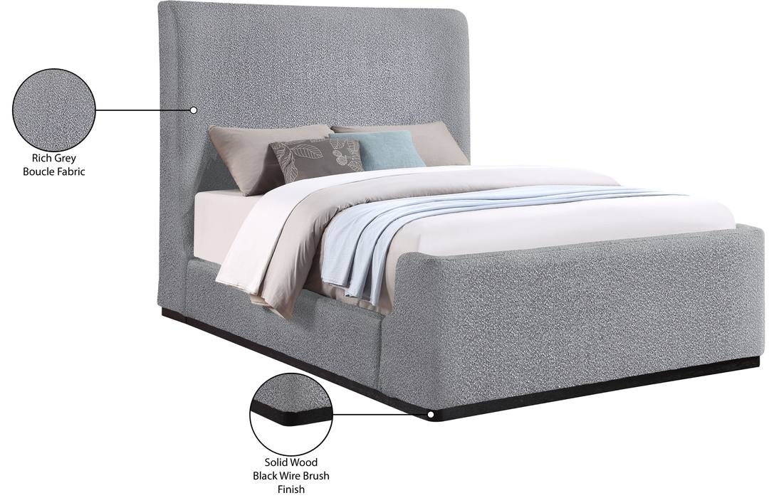 Meridian Furniture - Oliver Grey Boucle Fabric Upholstered King Bed (3 Boxes) - OliverGrey-K - GreatFurnitureDeal