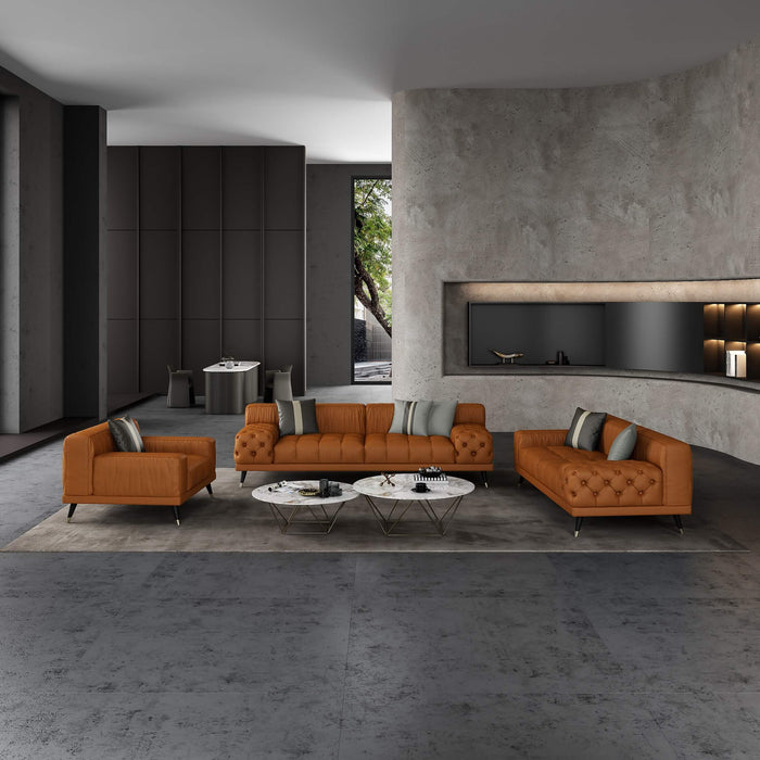 European Furniture - Outlander 3 Piece Sofa Set Cognac Italian Leather - EF-88880