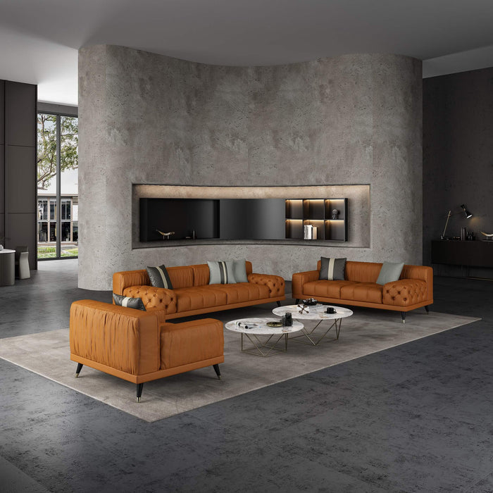 European Furniture - Outlander 3 Piece Sofa Set Cognac Italian Leather - EF-88880 - GreatFurnitureDeal