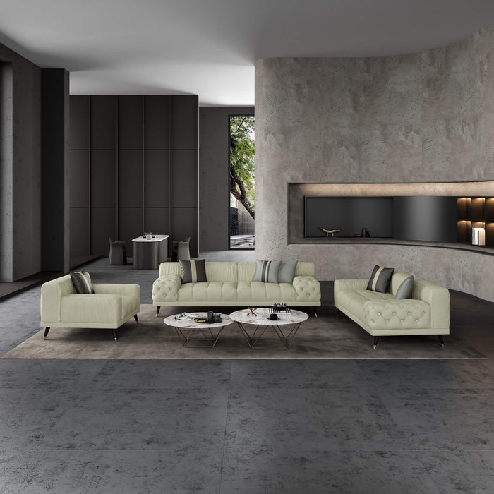 European Furniture - Outlander 3 Piece Sofa Set Off White Italian Leather  - EF-88881
