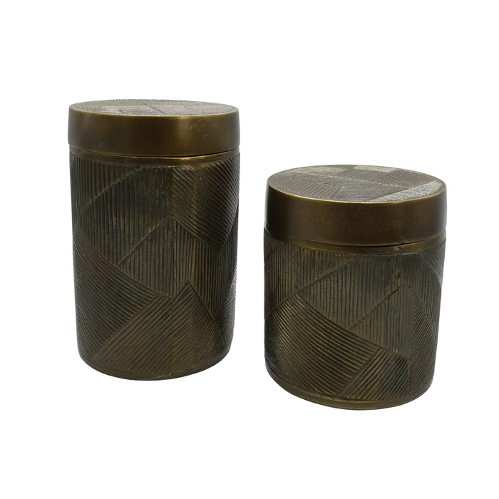 Worlds Away - Paco Large Hand Crafted Decorative Canister In Antique Brass - PACO LG - GreatFurnitureDeal