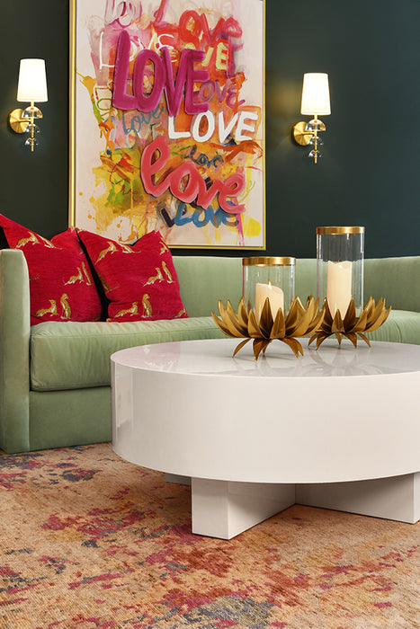 Worlds Away - Oslo Thick Top Coffee Table With Cross Base In White Lacquer - OSLO WH - GreatFurnitureDeal