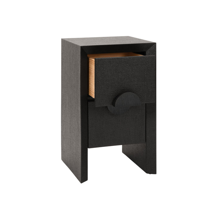 Worlds Away - Parker Two Drawer Small Side Table In Black Painted Grasscloth With Black Oak Handles - PARKER BLK