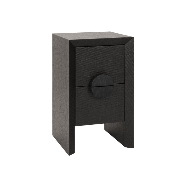 Worlds Away - Parker Two Drawer Small Side Table In Black Painted Grasscloth With Black Oak Handles - PARKER BLK