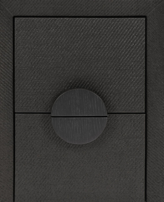 Worlds Away - Parker Two Drawer Small Side Table In Black Painted Grasscloth With Black Oak Handles - PARKER BLK