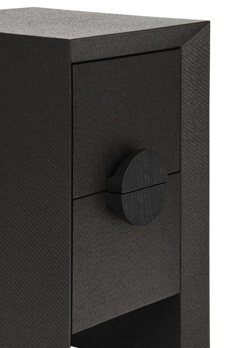 Worlds Away - Parker Two Drawer Small Side Table In Black Painted Grasscloth With Black Oak Handles - PARKER BLK