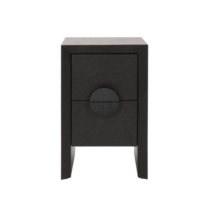 Worlds Away - Parker Two Drawer Small Side Table In Black Painted Grasscloth With Black Oak Handles - PARKER BLK