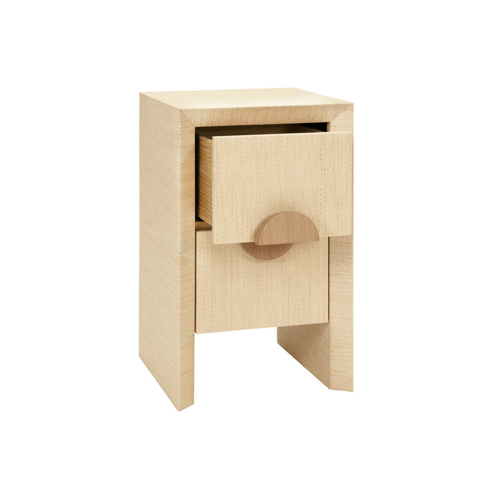 Worlds Away - Parker Two Drawer Small Side Table In Natural Grasscloth With Cerused Oak Handles - PARKER NAT