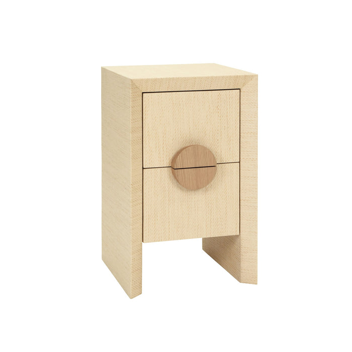 Worlds Away - Parker Two Drawer Small Side Table In Natural Grasscloth With Cerused Oak Handles - PARKER NAT