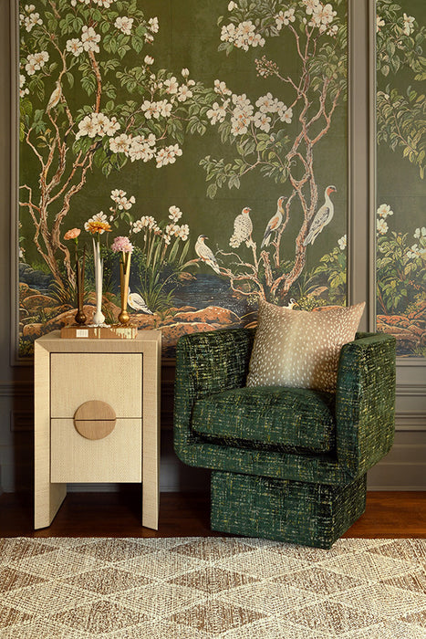 Worlds Away - Parker Two Drawer Small Side Table In Natural Grasscloth With Cerused Oak Handles - PARKER NAT