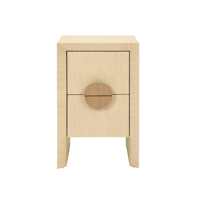 Worlds Away - Parker Two Drawer Small Side Table In Natural Grasscloth With Cerused Oak Handles - PARKER NAT