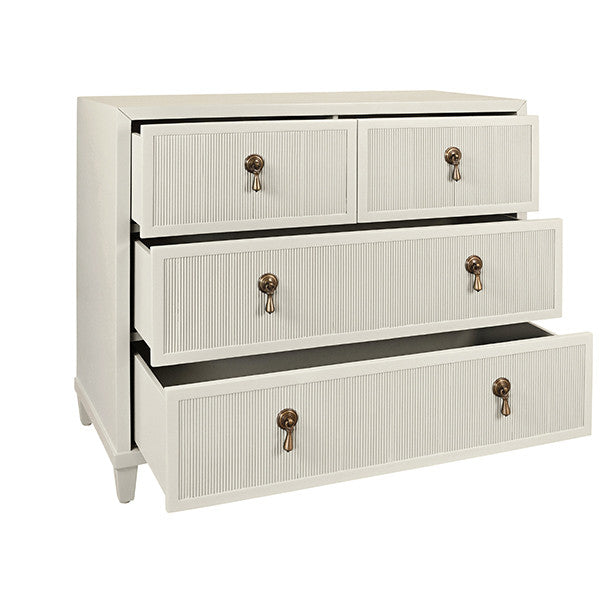 Worlds Away - Pascal Four Drawer Chest With Fluted Drawer Fronts In Matte Antique White Lacquer - PASCAL AW