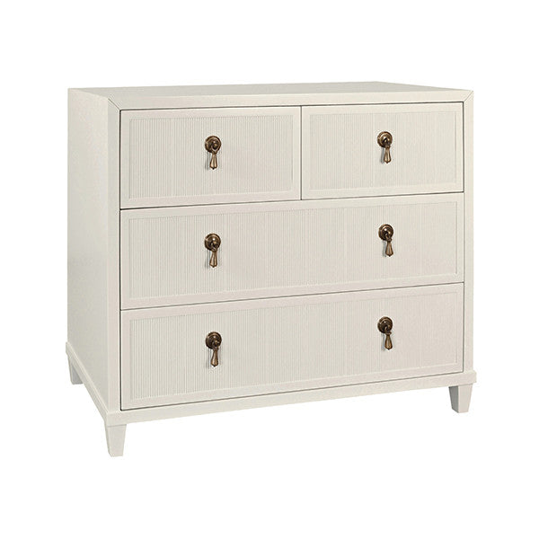 Worlds Away - Pascal Four Drawer Chest With Fluted Drawer Fronts In Matte Antique White Lacquer - PASCAL AW