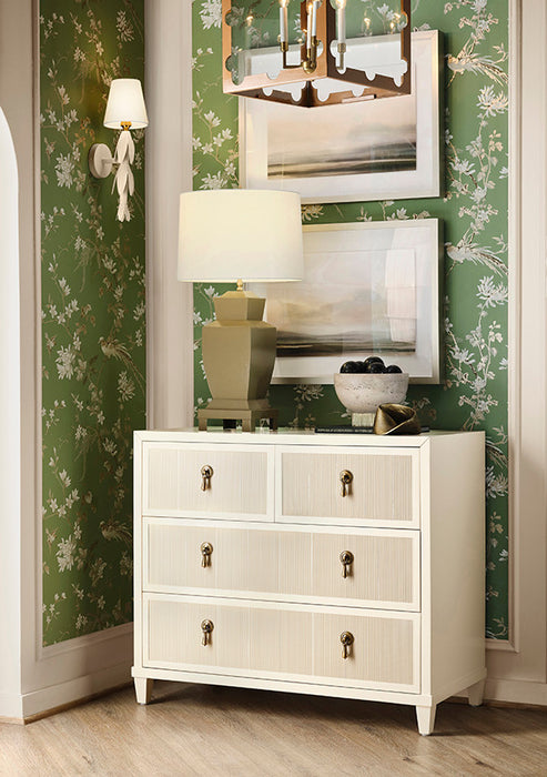 Worlds Away - Pascal Four Drawer Chest With Fluted Drawer Fronts In Matte Antique White Lacquer - PASCAL AW
