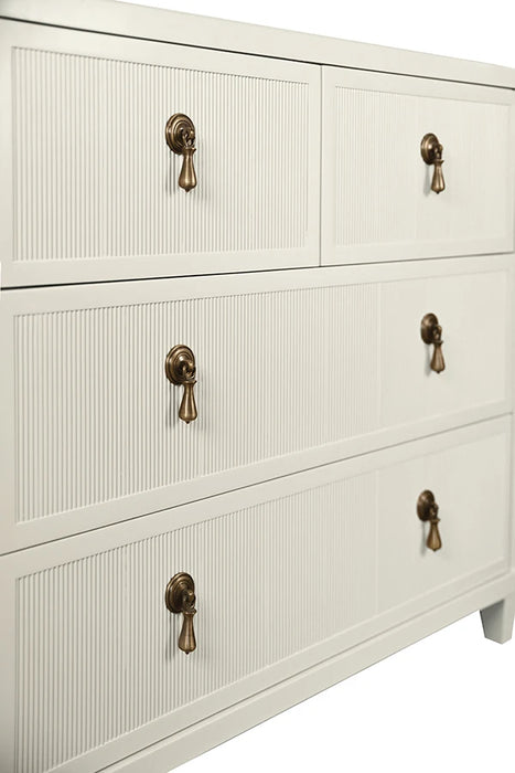 Worlds Away - Pascal Four Drawer Chest With Fluted Drawer Fronts In Matte Antique White Lacquer - PASCAL AW