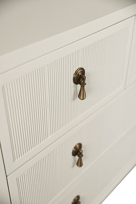 Worlds Away - Pascal Four Drawer Chest With Fluted Drawer Fronts In Matte Antique White Lacquer - PASCAL AW